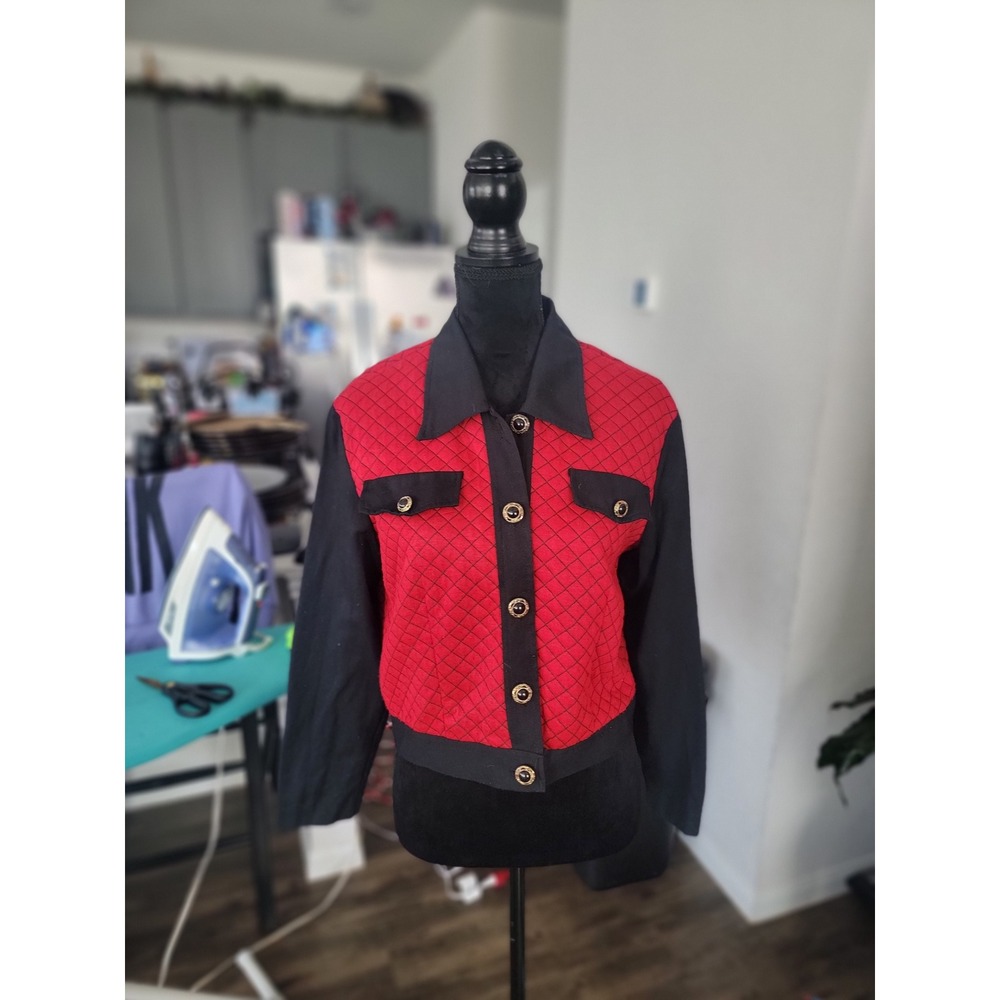 Vintage Periwinkle Red and Black‎ Quilted Jacket